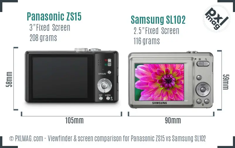 Panasonic ZS15 vs Samsung SL102 Screen and Viewfinder comparison