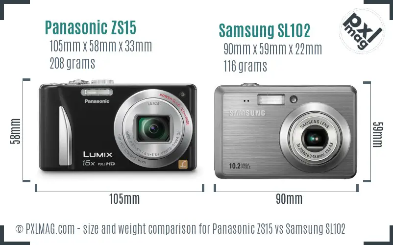 Panasonic ZS15 vs Samsung SL102 size comparison