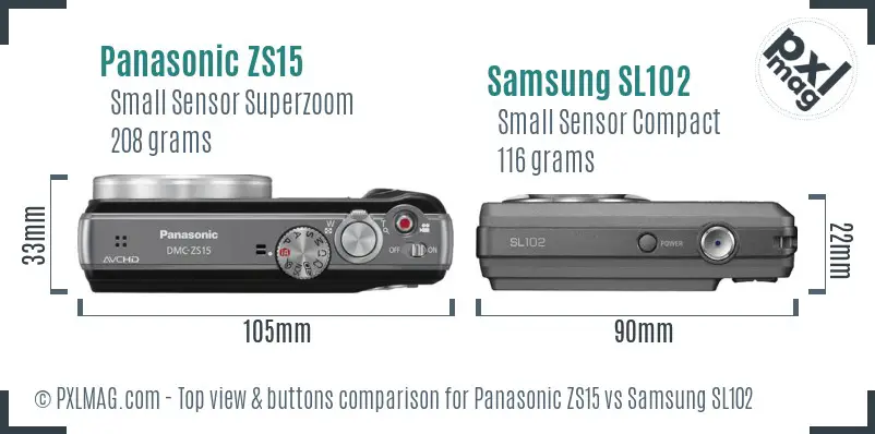 Panasonic ZS15 vs Samsung SL102 top view buttons comparison