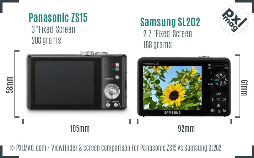 Panasonic ZS15 vs Samsung SL202 Screen and Viewfinder comparison