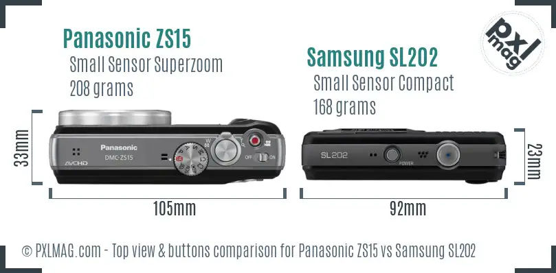 Panasonic ZS15 vs Samsung SL202 top view buttons comparison