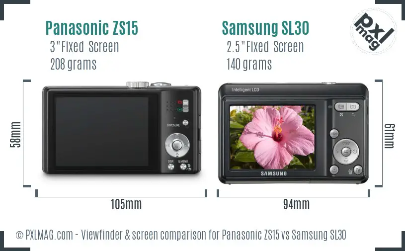 Panasonic ZS15 vs Samsung SL30 Screen and Viewfinder comparison