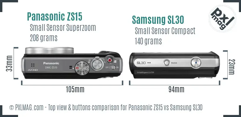 Panasonic ZS15 vs Samsung SL30 top view buttons comparison