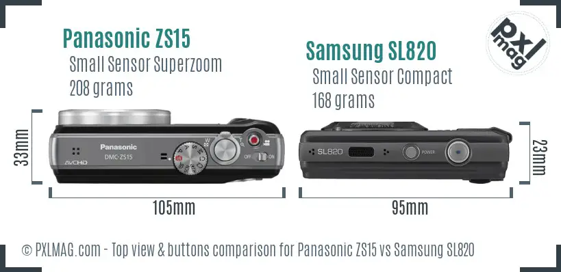 Panasonic ZS15 vs Samsung SL820 top view buttons comparison Panasonic ZS15 vs Samsung SL820 top view buttons comparison