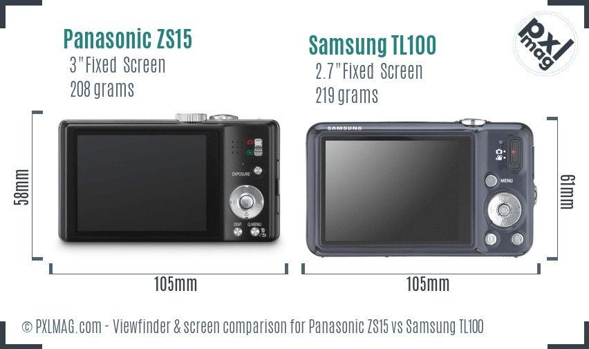 Panasonic ZS15 vs Samsung TL100 Screen and Viewfinder comparison