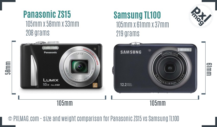 Panasonic ZS15 vs Samsung TL100 size comparison