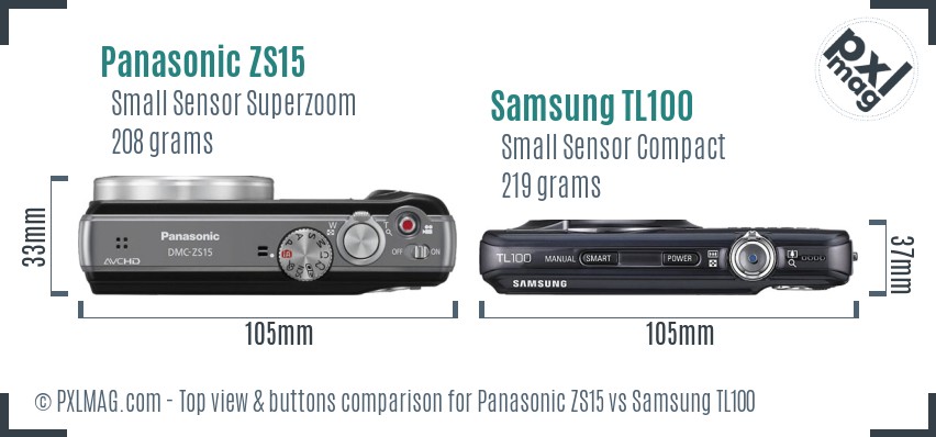 Panasonic ZS15 vs Samsung TL100 top view buttons comparison