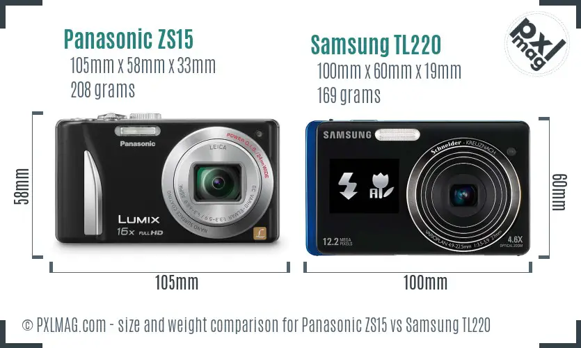 Panasonic ZS15 vs Samsung TL220 size comparison Panasonic ZS15 vs Samsung TL220 size comparison
