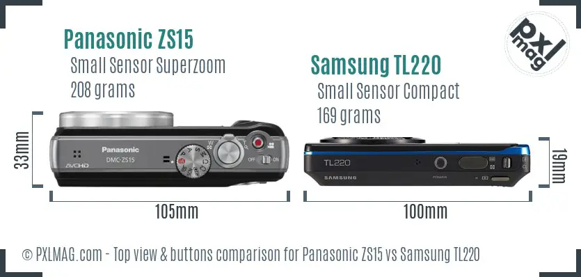 Panasonic ZS15 vs Samsung TL220 top view buttons comparison Panasonic ZS15 vs Samsung TL220 top view buttons comparison