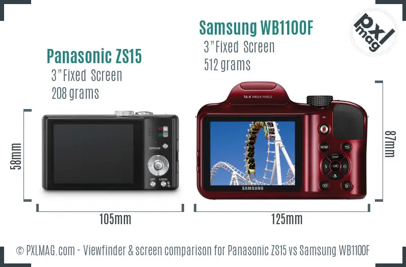 Panasonic ZS15 vs Samsung WB1100F Screen and Viewfinder comparison