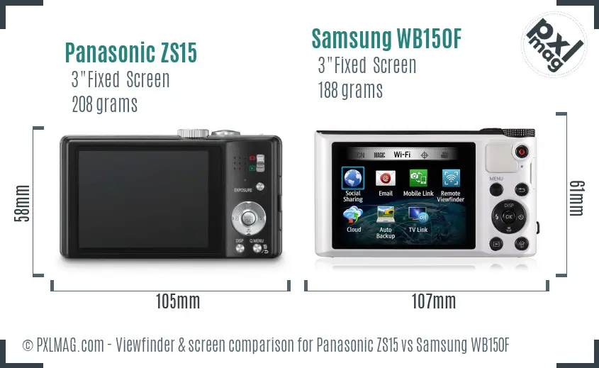 Panasonic ZS15 vs Samsung WB150F Screen and Viewfinder comparison