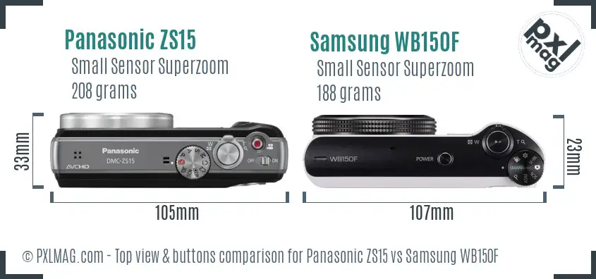 Panasonic ZS15 vs Samsung WB150F top view buttons comparison