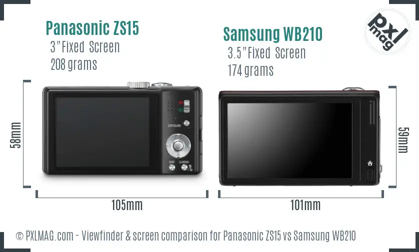 Panasonic ZS15 vs Samsung WB210 Screen and Viewfinder comparison