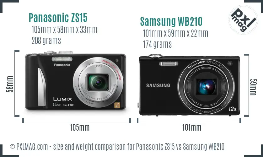 Panasonic ZS15 vs Samsung WB210 size comparison