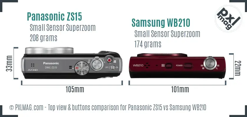 Panasonic ZS15 vs Samsung WB210 top view buttons comparison