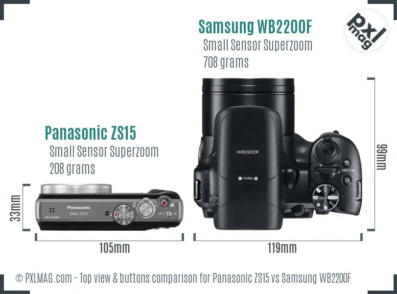 Panasonic ZS15 vs Samsung WB2200F top view buttons comparison Panasonic ZS15 vs Samsung WB2200F top view buttons comparison