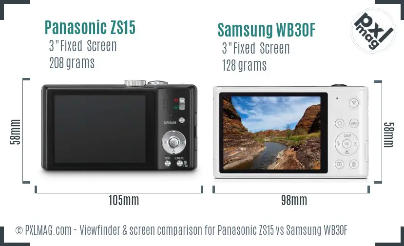 Panasonic ZS15 vs Samsung WB30F Screen and Viewfinder comparison