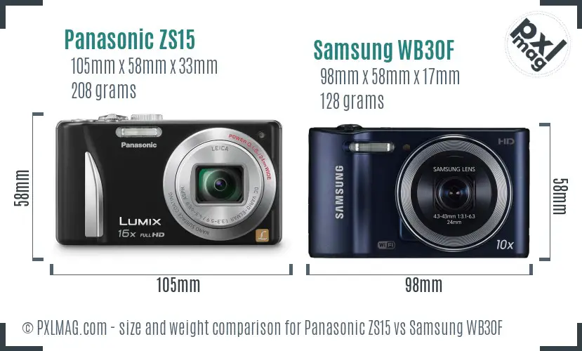 Panasonic ZS15 vs Samsung WB30F size comparison