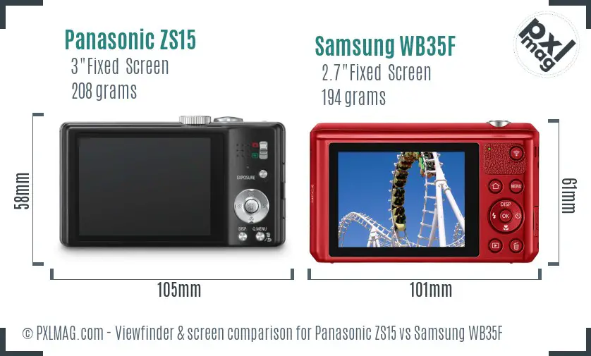 Panasonic ZS15 vs Samsung WB35F Screen and Viewfinder comparison