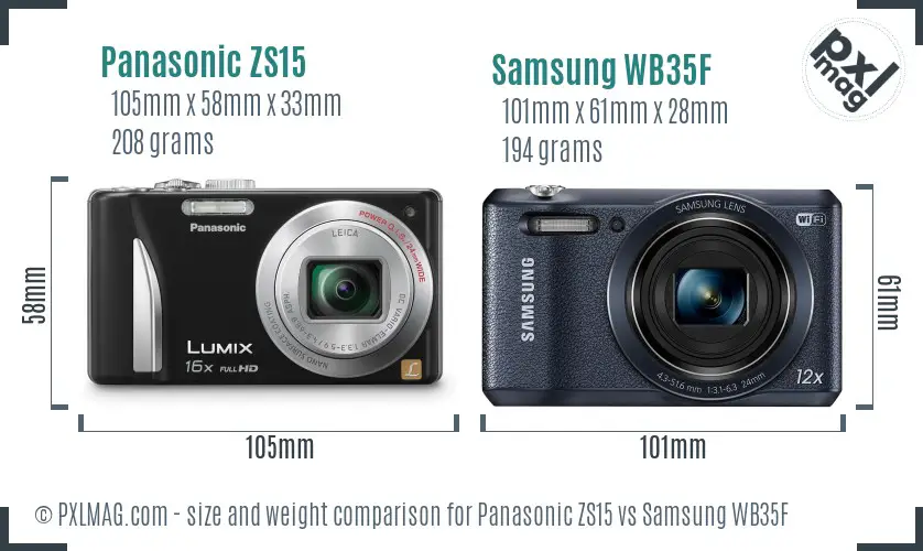 Panasonic ZS15 vs Samsung WB35F size comparison