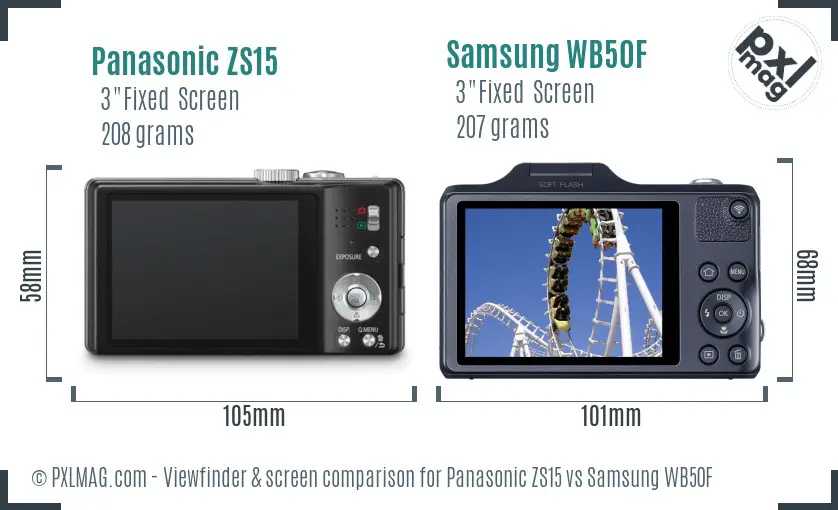 Panasonic ZS15 vs Samsung WB50F Screen and Viewfinder comparison