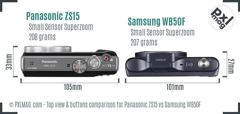 Panasonic ZS15 vs Samsung WB50F top view buttons comparison