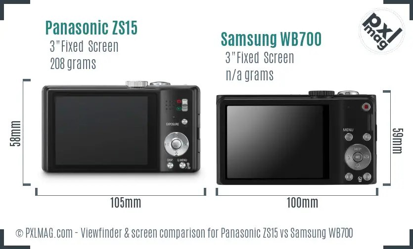 Panasonic ZS15 vs Samsung WB700 Screen and Viewfinder comparison