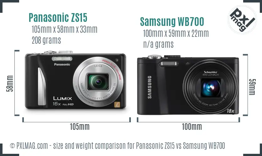 Panasonic ZS15 vs Samsung WB700 size comparison