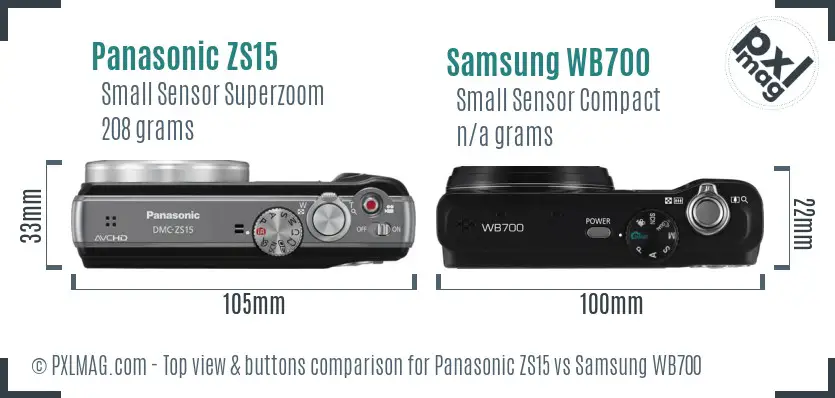 Panasonic ZS15 vs Samsung WB700 top view buttons comparison