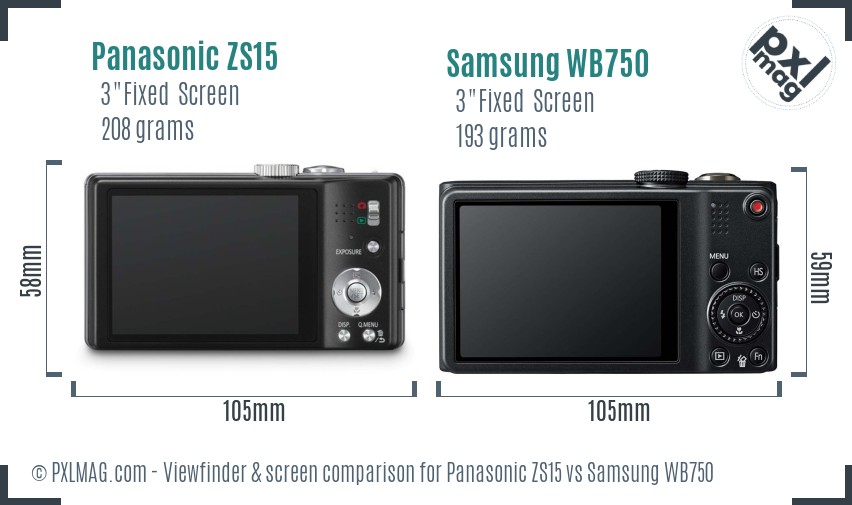 Panasonic ZS15 vs Samsung WB750 Screen and Viewfinder comparison