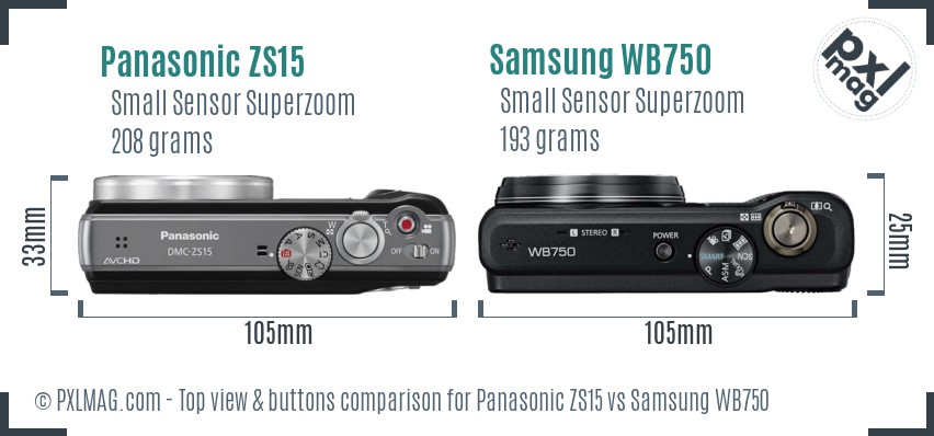 Panasonic ZS15 vs Samsung WB750 top view buttons comparison