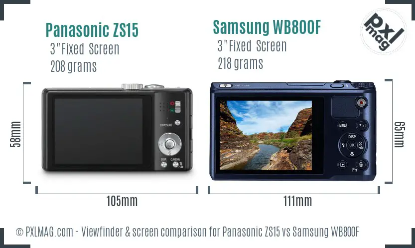 Panasonic ZS15 vs Samsung WB800F Screen and Viewfinder comparison