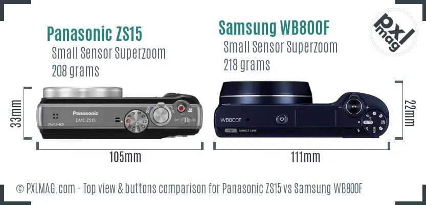 Panasonic ZS15 vs Samsung WB800F top view buttons comparison