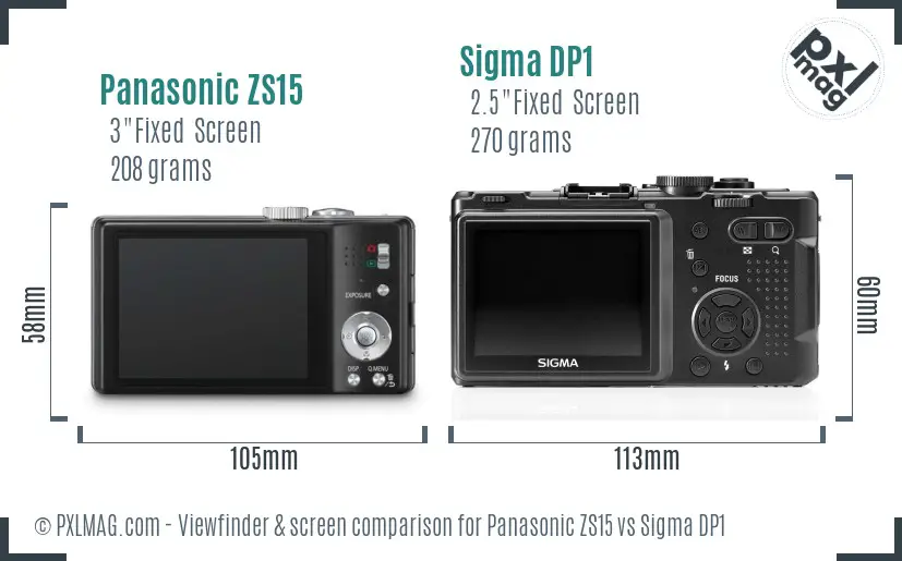 Panasonic ZS15 vs Sigma DP1 Screen and Viewfinder comparison