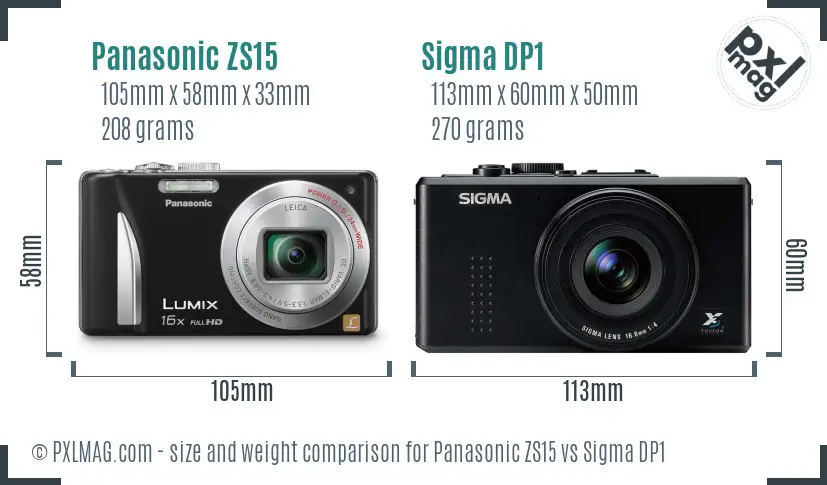 Panasonic ZS15 vs Sigma DP1 size comparison