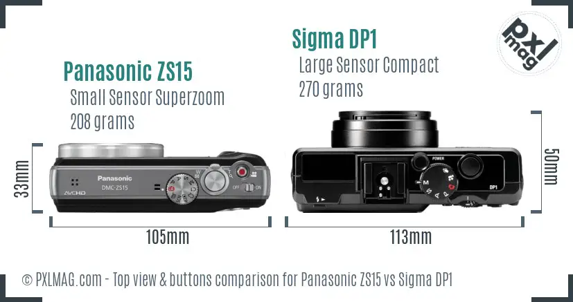 Panasonic ZS15 vs Sigma DP1 top view buttons comparison