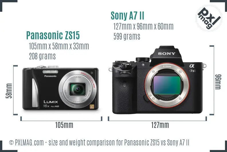 Panasonic ZS15 vs Sony A7 II size comparison