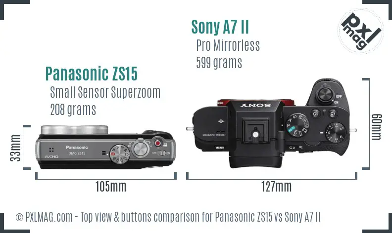 Panasonic ZS15 vs Sony A7 II top view buttons comparison