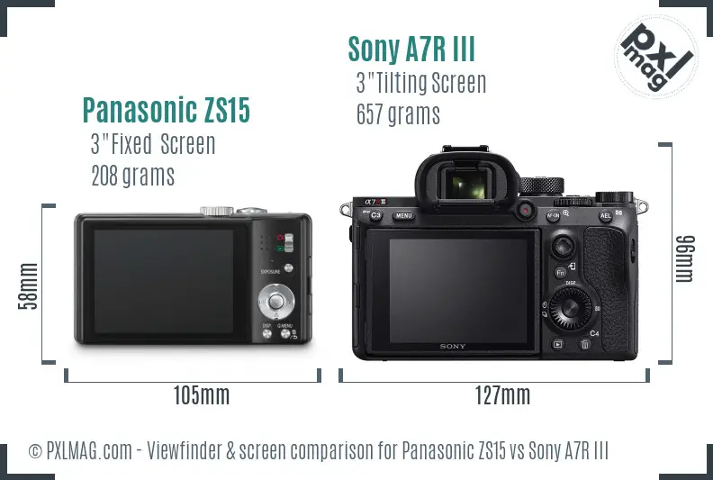 Panasonic ZS15 vs Sony A7R III Screen and Viewfinder comparison