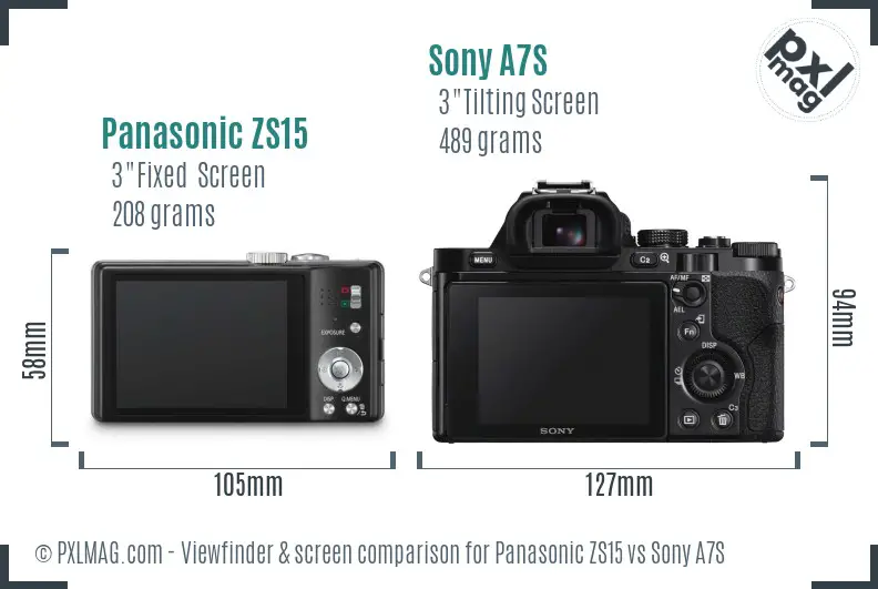 Panasonic ZS15 vs Sony A7S Screen and Viewfinder comparison