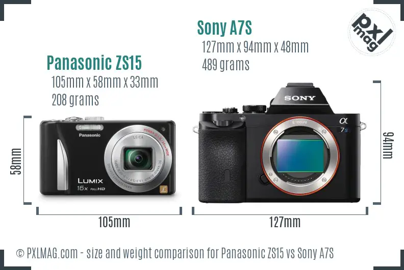 Panasonic ZS15 vs Sony A7S size comparison