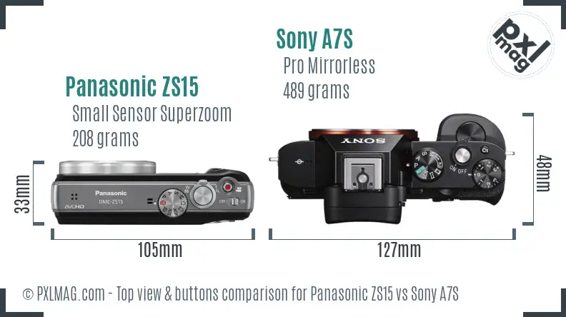 Panasonic ZS15 vs Sony A7S top view buttons comparison
