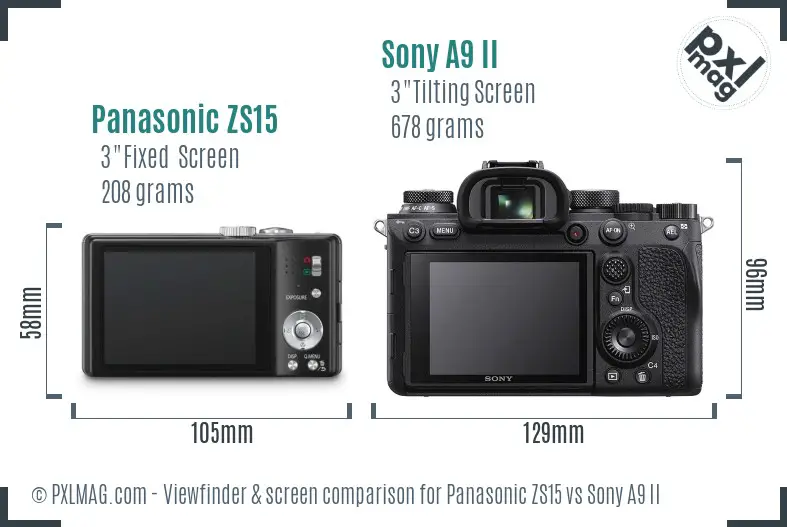 Panasonic ZS15 vs Sony A9 II Screen and Viewfinder comparison Panasonic ZS15 vs Sony A9 II Screen and Viewfinder comparison