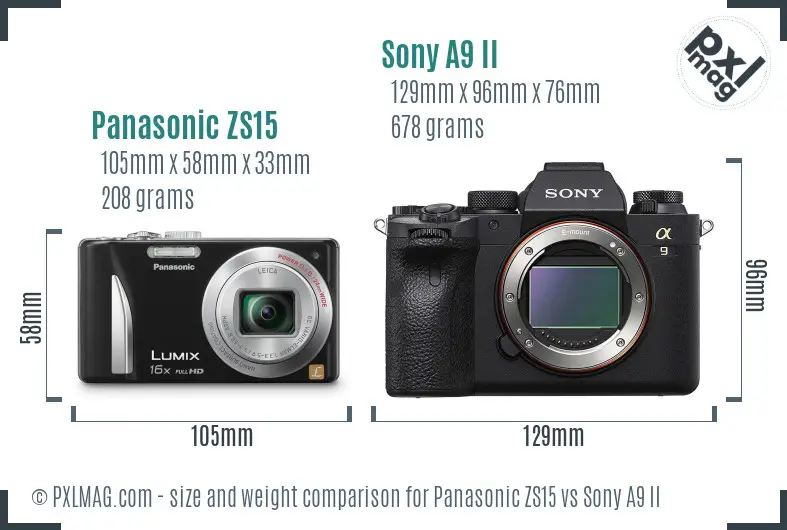Panasonic ZS15 vs Sony A9 II size comparison Panasonic ZS15 vs Sony A9 II size comparison
