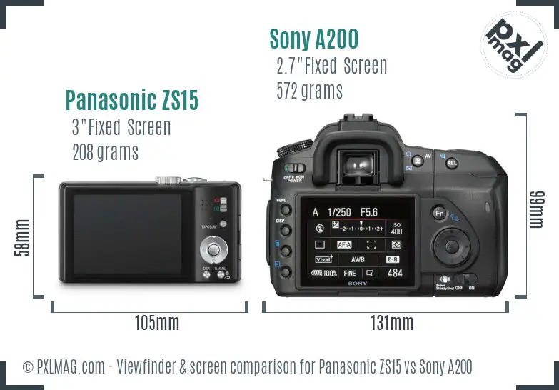 Panasonic ZS15 vs Sony A200 Screen and Viewfinder comparison Panasonic ZS15 vs Sony A200 Screen and Viewfinder comparison