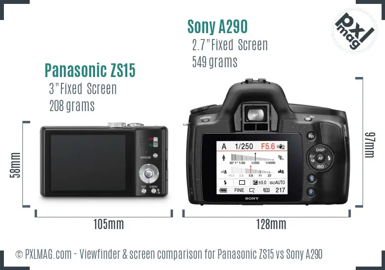 Panasonic ZS15 vs Sony A290 Screen and Viewfinder comparison