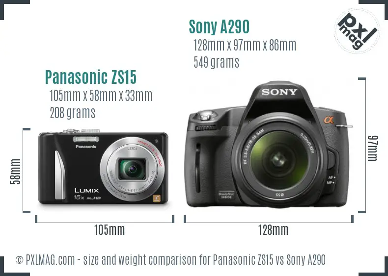 Panasonic ZS15 vs Sony A290 size comparison