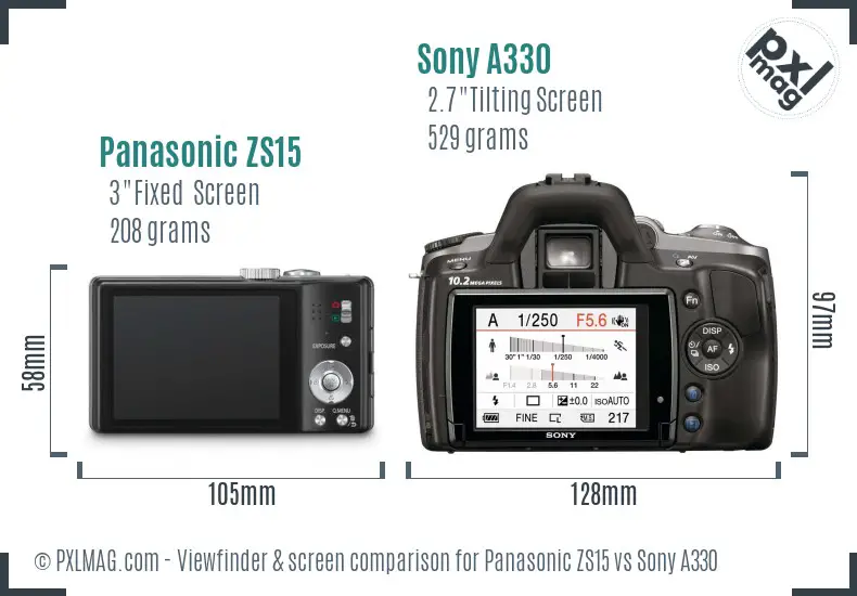 Panasonic ZS15 vs Sony A330 Screen and Viewfinder comparison Panasonic ZS15 vs Sony A330 Screen and Viewfinder comparison