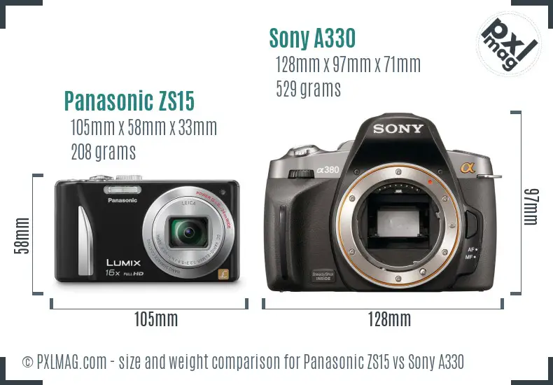 Panasonic ZS15 vs Sony A330 size comparison Panasonic ZS15 vs Sony A330 size comparison