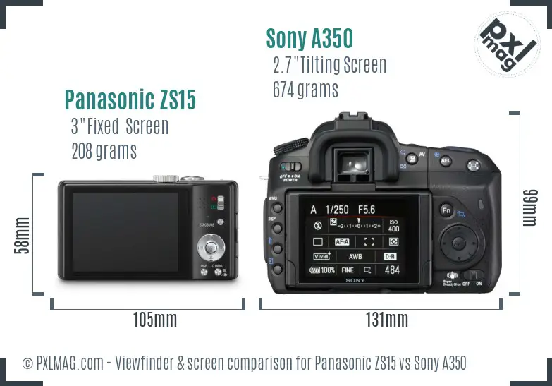 Panasonic ZS15 vs Sony A350 Screen and Viewfinder comparison